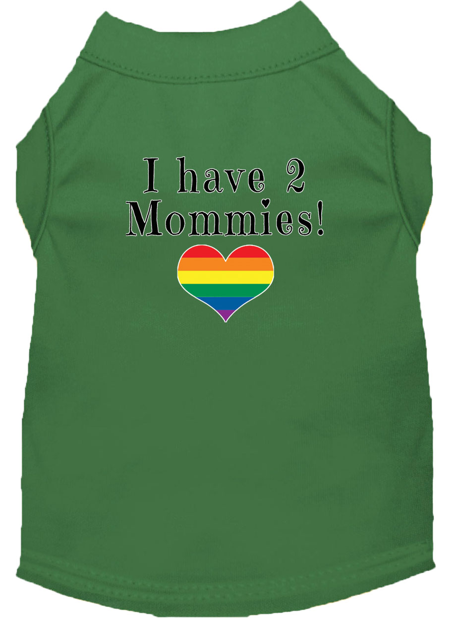 I have 2 Mommies Screen Print Dog Shirt Green Med